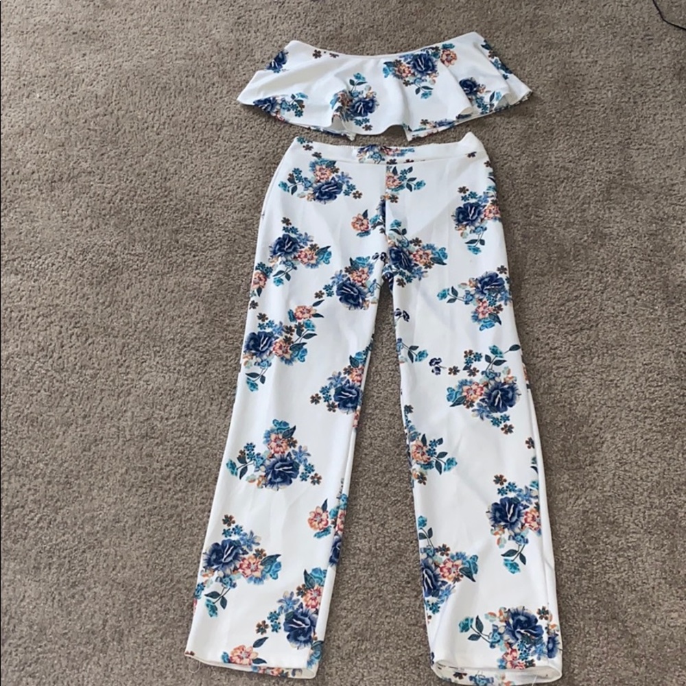 Floral Crop Top and High Waisted Pants